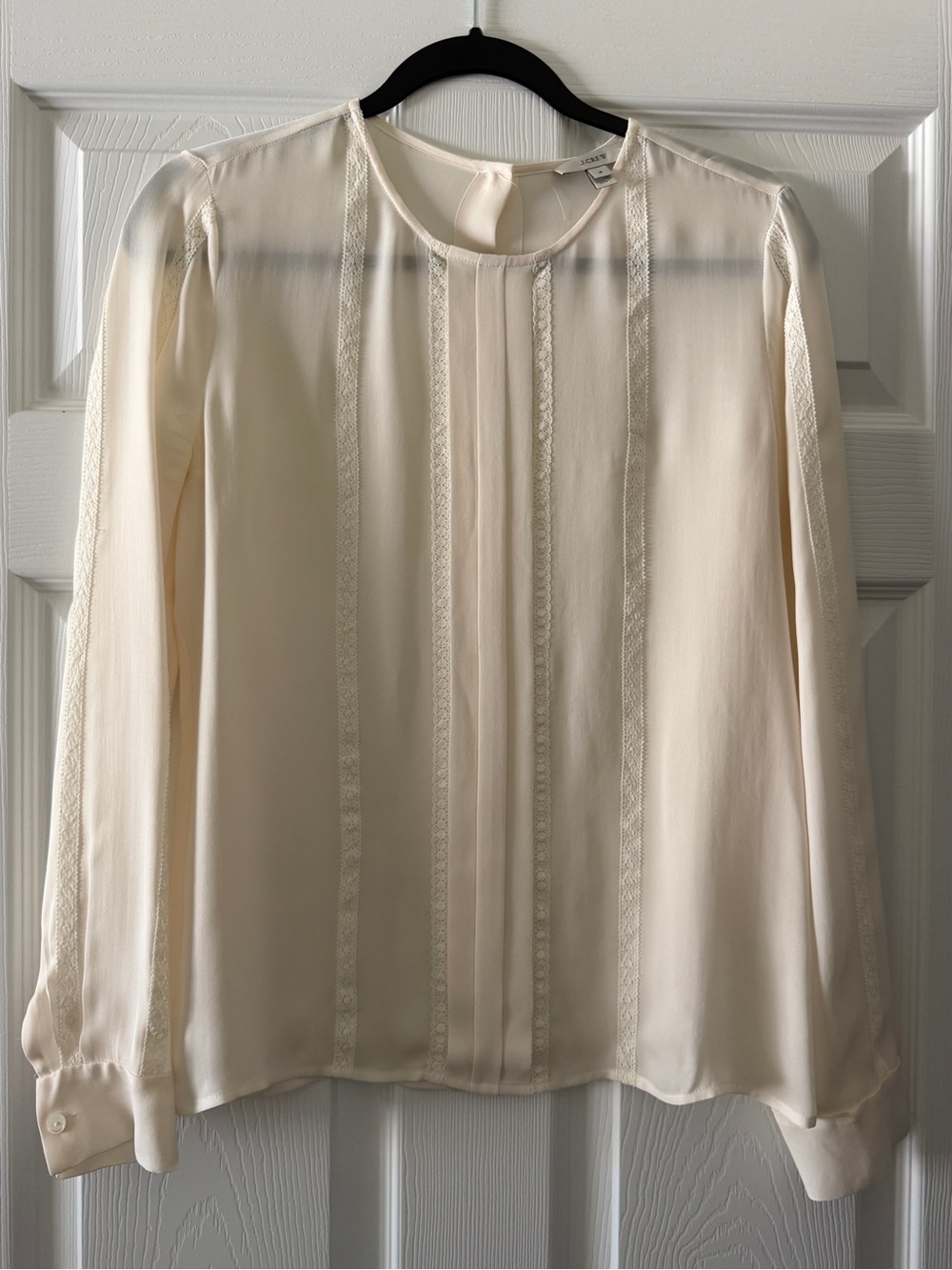 J. Crew Ivory Silk Top with Lace Detailing